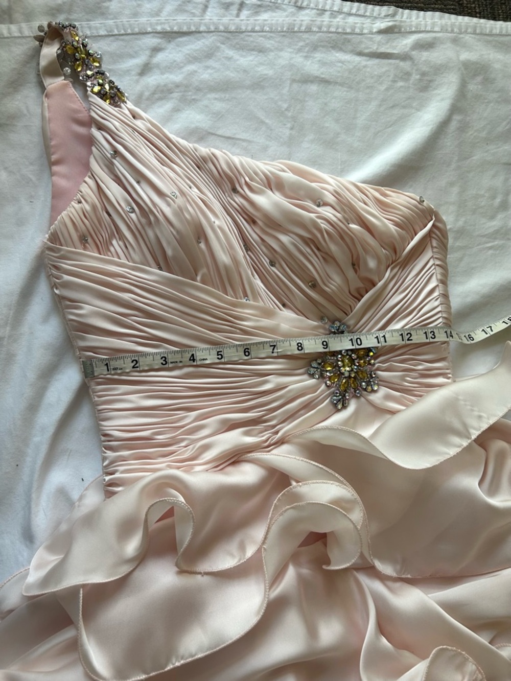 Mac Duggal Couture Pink Ruffle Prom Dress One Shoulder Beaded Formal 6 Blush - Picture 8 of 9